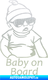 Samolepka Baby on board 003 pravá s textem miminko s brýlemi pískované sklo