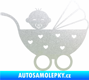 Samolepka Dítě v autě 070 pravá kočárek s miminkem pískované sklo