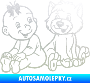 Samolepka Dítě v autě 095 levá holčička s pejskem pískované sklo
