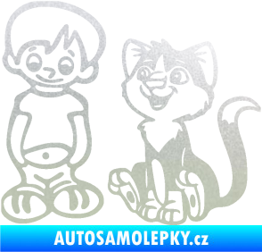 Samolepka Dítě v autě 097 levá kluk a kočka pískované sklo
