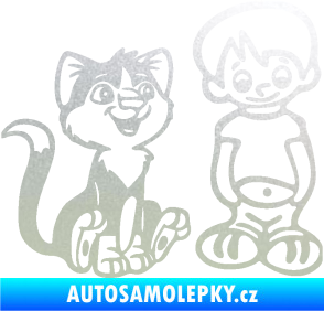 Samolepka Dítě v autě 097 pravá kluk a kočka pískované sklo