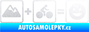 Samolepka Hory + kolo = veselý smajlík cyklista na horách pískované sklo