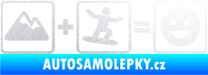 Samolepka Hory + snowboard = veselý smajlík pískované sklo