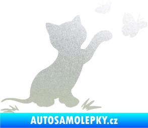 Samolepka Kočka 037 pravá s motýlky pískované sklo