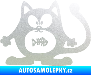 Samolepka Kočka 042 levá s rybou v bříšku pískované sklo