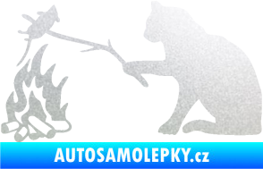 Samolepka Kočka s myší levá pískované sklo