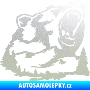 Samolepka Krajina hory 032 pravá les s medvědem pískované sklo
