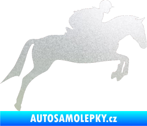 Samolepka Kůň 020 pravá skok s jezdcem pískované sklo