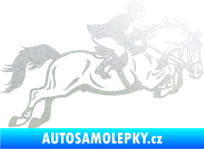 Samolepka Kůň 059  pravá jezdec na koni parkur pískované sklo