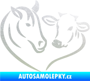 Samolepka Kůň s kravičkou v srdíčku levá láska ke zvířatům pískované sklo