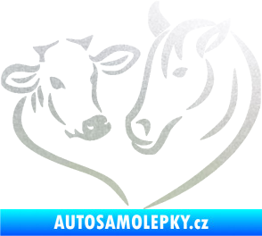 Samolepka Kůň s kravičkou v srdíčku pravá láska ke zvířatům pískované sklo