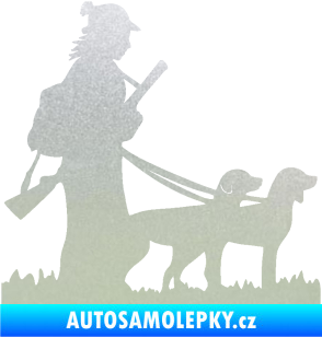 Samolepka Lov 001 pravá žena a dva psi  pískované sklo
