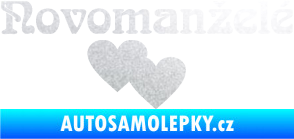 Samolepka Novomanželé 001 nápis se srdíčky pískované sklo