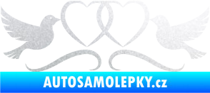 Samolepka Novomanželé 002 holubičky se srdíčky pískované sklo