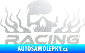 Samolepka Racing nápis s lebkou pravá pískované sklo