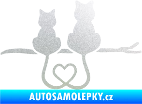 Samolepka Zamilované kočky spojené ocásky pravá pískované sklo
