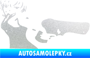 Samolepka Žena s pistolí pravá pískované sklo
