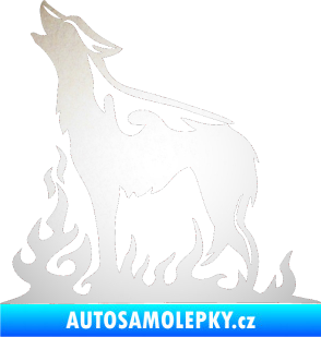 Samolepka Animal flames 066 levá vyjící vlk odrazková reflexní bílá