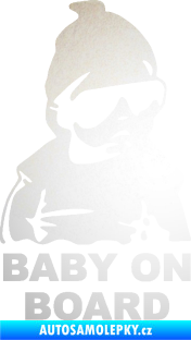 Samolepka Baby on board 002 pravá s textem miminko s brýlemi odrazková reflexní bílá