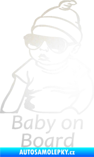 Samolepka Baby on board 003 levá s textem miminko s brýlemi odrazková reflexní bílá
