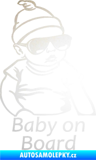 Samolepka Baby on board 003 pravá s textem miminko s brýlemi odrazková reflexní bílá