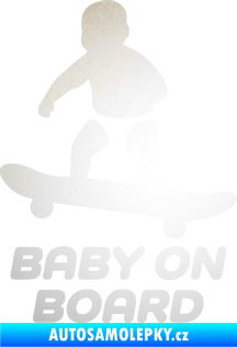 Samolepka Baby on board 008 levá skateboard odrazková reflexní bílá