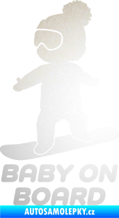 Samolepka Baby on board 009 levá snowboard odrazková reflexní bílá