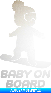 Samolepka Baby on board 009 pravá snowboard odrazková reflexní bílá
