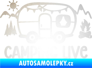 Samolepka Camping live 001 pravá cestování v karavanu odrazková reflexní bílá