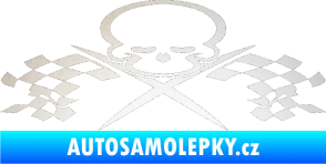 Samolepka Champion 001 lebka se šachovnicovou vlajkou odrazková reflexní bílá