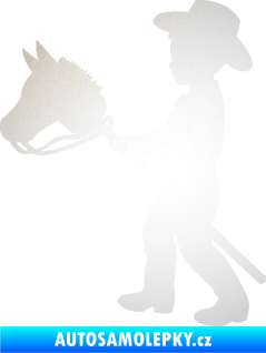 Samolepka Děti silueta 012 levá kluk s dřevěným koníkem odrazková reflexní bílá