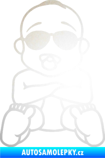 Samolepka Dítě v autě 074 mimčo s brýlemi odrazková reflexní bílá
