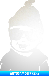 Samolepka Dítě v autě 081 levá chlapeček v brýlích odrazková reflexní bílá