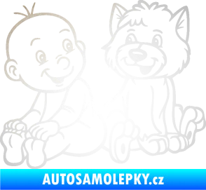 Samolepka Dítě v autě 087 levá chlapeček s pejskem odrazková reflexní bílá