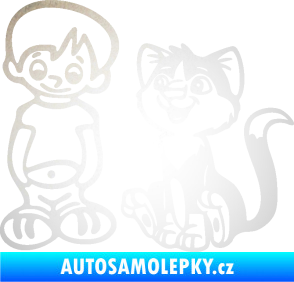 Samolepka Dítě v autě 097 levá kluk a kočka odrazková reflexní bílá