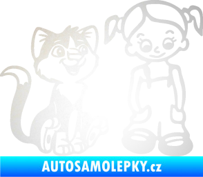 Samolepka Dítě v autě 098 pravá holčička a kočka odrazková reflexní bílá