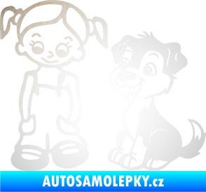 Samolepka Dítě v autě 099 levá holčička a pes odrazková reflexní bílá