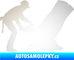 Samolepka Dřevorubec 003 pravá pila odrazková reflexní bílá