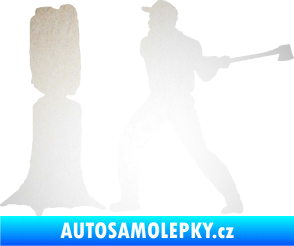 Samolepka Dřevorubec 005 levá sekat kmen odrazková reflexní bílá