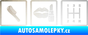 Samolepka Girl race car symboly brush, lipstick, shift odrazková reflexní bílá