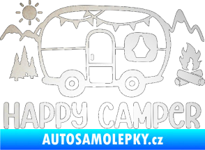 Samolepka Happy camper 002 pravá kempování s karavanem odrazková reflexní bílá