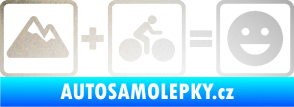 Samolepka Hory + kolo = veselý smajlík cyklista na horách odrazková reflexní bílá