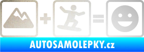 Samolepka Hory + snowboard = veselý smajlík odrazková reflexní bílá