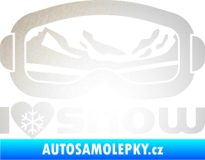 Samolepka I love snow nápis s brýlemi odrazková reflexní bílá