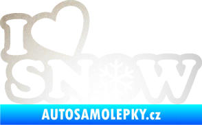 Samolepka I love snow nápis s vločkou odrazková reflexní bílá