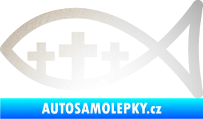 Samolepka Jesus rybička 005 tři kříže křesťanský symbol odrazková reflexní bílá