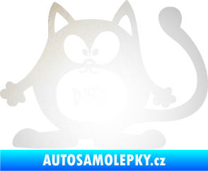 Samolepka Kočka 042 levá s rybou v bříšku odrazková reflexní bílá