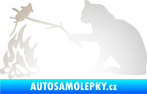 Samolepka Kočka s myší levá odrazková reflexní bílá