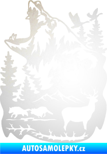 Samolepka Krajina hory 039 levá medvěd a lesní zvěř odrazková reflexní bílá