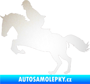 Samolepka Kůň 014 levá skok s jezdcem odrazková reflexní bílá